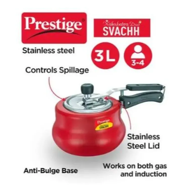 2.Original Prestige India Pressure Cooker Red Color 3 Litter